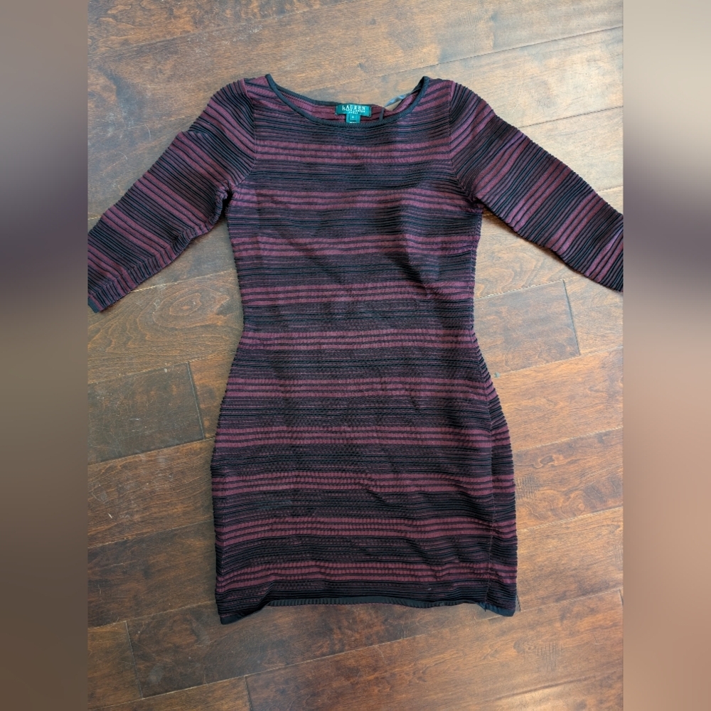 Ralph Lauren Multicolored Midi Bodycon Dress with Long Raglan Sleeves